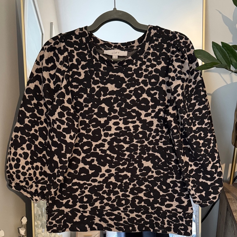 LOFT Animal Print Puff Sleeve Blouse